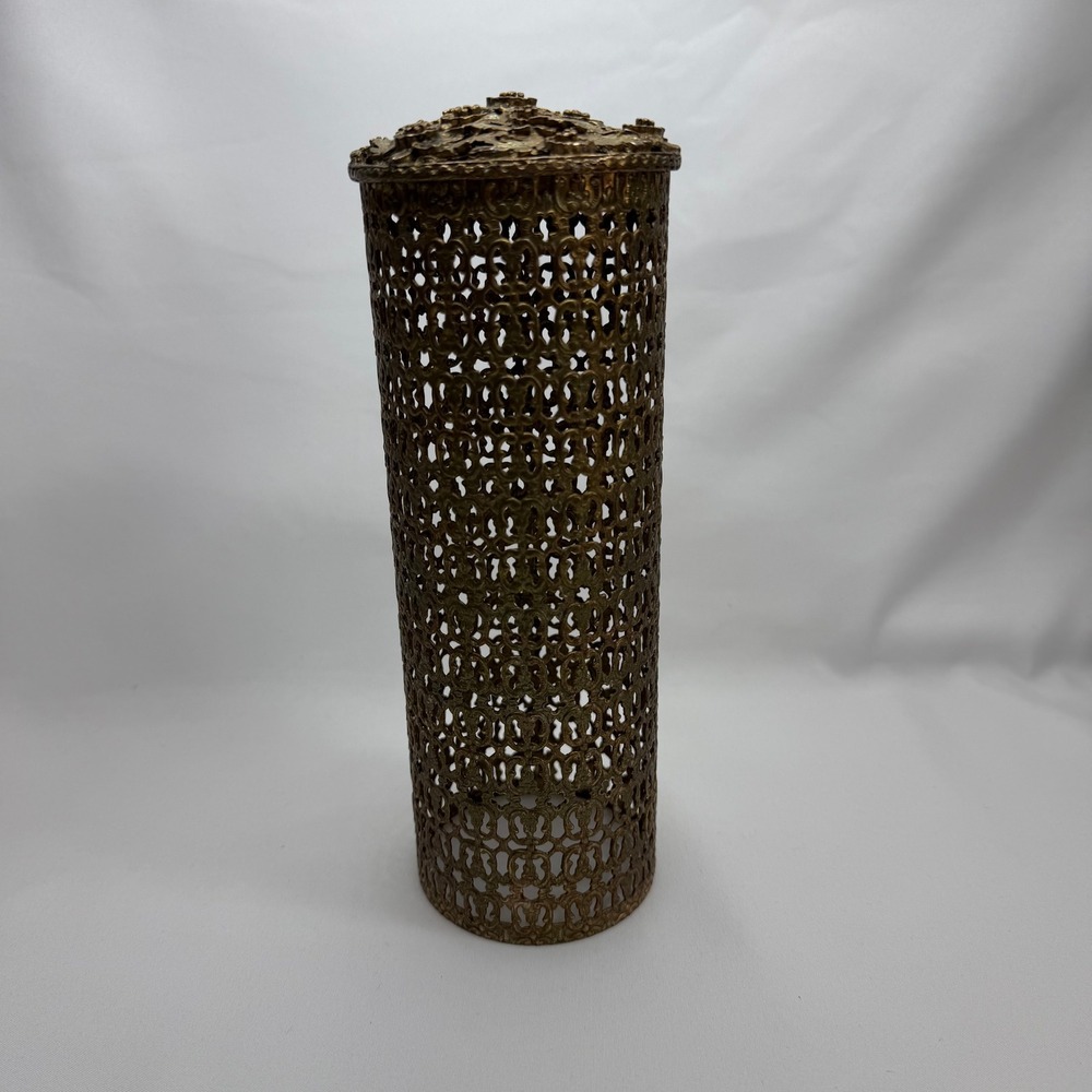 Vintage 80s Floral Hollywood Regency Gold Filigree Hairspray Can Cover